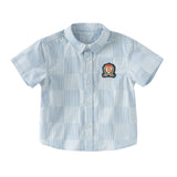 Dave&Bella Toddler Boys Summer Stylish Blue White Striped Formal Cotton Shirts