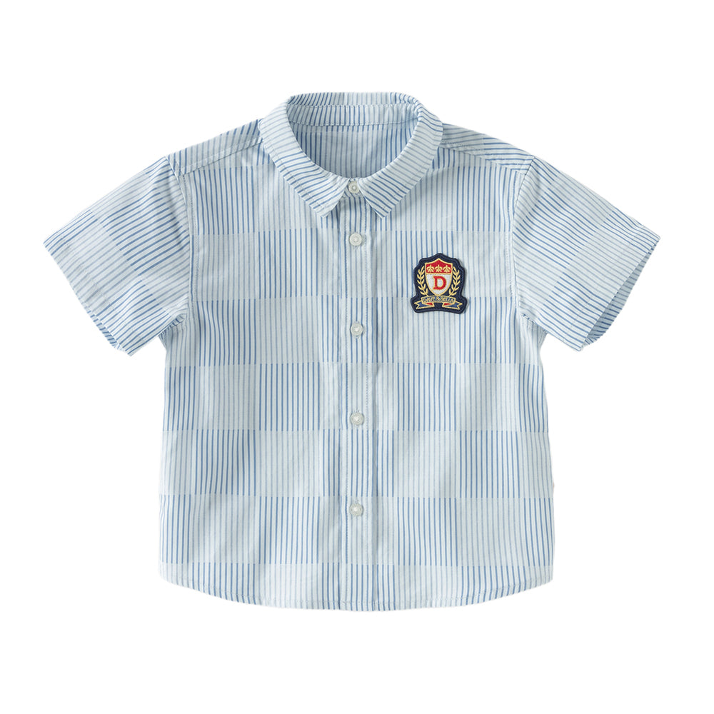 Dave&Bella Toddler Boys Summer Stylish Blue White Striped Formal Cotton Shirts