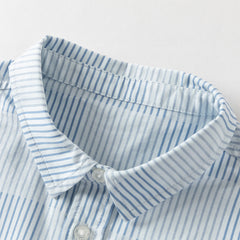 Dave&Bella Toddler Boys Summer Stylish Blue White Striped Formal Cotton Shirts