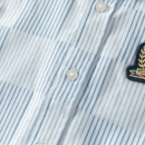 Dave&Bella Toddler Boys Summer Stylish Blue White Striped Formal Cotton Shirts
