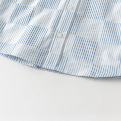 Dave&Bella Toddler Boys Summer Stylish Blue White Striped Formal Cotton Shirts