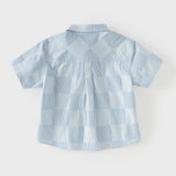 Dave&Bella Toddler Boys Summer Stylish Blue White Striped Formal Cotton Shirts