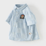 Dave&Bella Toddler Boys Summer Stylish Blue White Striped Formal Cotton Shirts