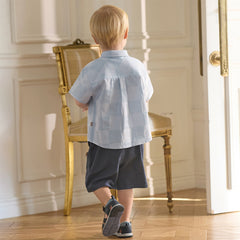 Dave&Bella Toddler Boys Summer Stylish Blue White Striped Formal Cotton Shirts