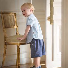 Dave&Bella Toddler Boys Summer Stylish Blue White Striped Formal Cotton Shirts