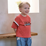 Dave&Bella Toddler Boys Summer Red/Black Short Sleeve Versatile Stretchy T-shirts