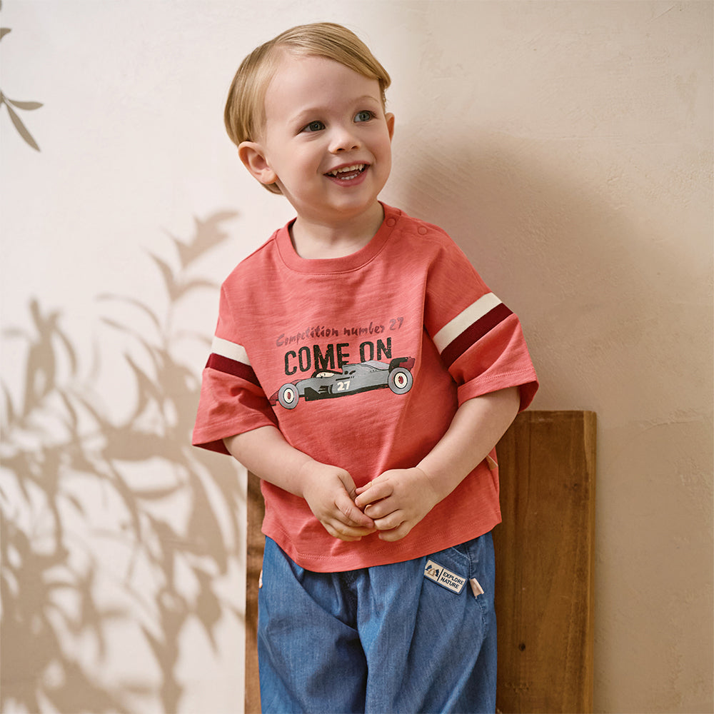 Dave&Bella Toddler Boys Summer Red/Black Short Sleeve Versatile Stretchy T-shirts
