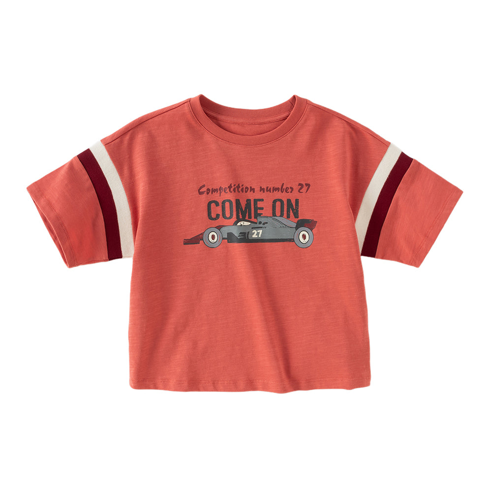 Dave&Bella Toddler Boys Summer Red/Black Short Sleeve Versatile Stretchy T-shirts