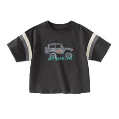 Dave&Bella Toddler Boys Summer Red/Black Short Sleeve Versatile Stretchy T-shirts