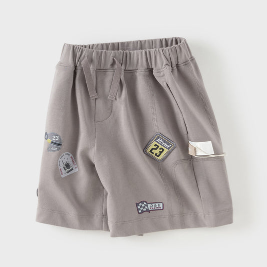 Dave&Bella Summer Toddler Boys Versatile Grey Adjustable-waistband Cotton Shorts