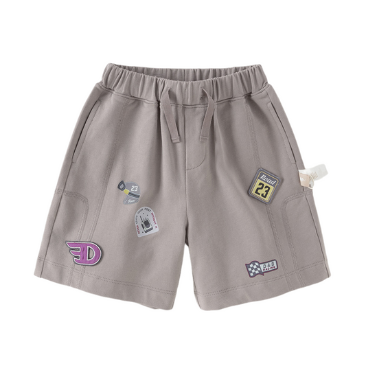 Dave&Bella Summer Toddler Boys Versatile Grey Adjustable-waistband Cotton Shorts