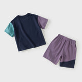 Dave&Bella Kids Boys Summer Purple/Apricot Short Sleeve Comfortable Sports Outfit Sets