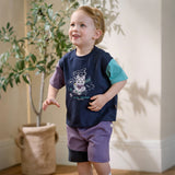 Dave&Bella Kids Boys Summer Purple/Apricot Short Sleeve Comfortable Sports Outfit Sets