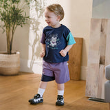 Dave&Bella Kids Boys Summer Purple/Apricot Short Sleeve Comfortable Sports Outfit Sets