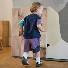 Dave&Bella Kids Boys Summer Purple/Apricot Short Sleeve Comfortable Sports Outfit Sets