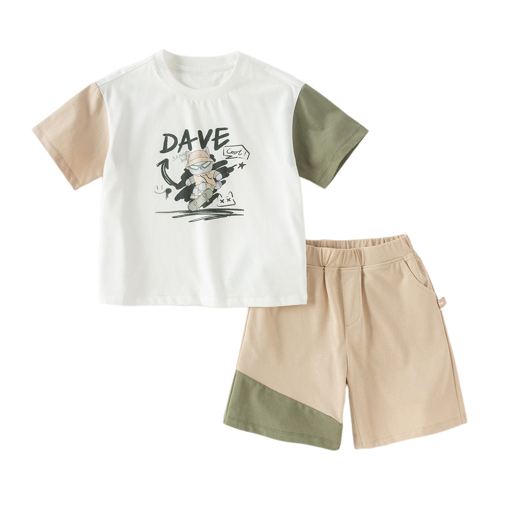 Dave&Bella Kids Boys Summer Purple/Apricot Short Sleeve Comfortable Sports Outfit Sets