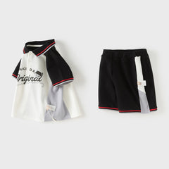 Dave&Bella Toddler Boys Summer Red/Black Polo Collar Outdoor Sports Outfit Sets