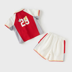 Dave&Bella Toddler Boys Summer Red/Black Polo Collar Outdoor Sports Outfit Sets