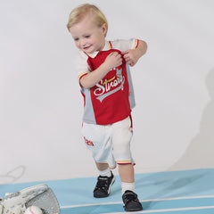 Dave&Bella Toddler Boys Summer Red/Black Polo Collar Outdoor Sports Outfit Sets