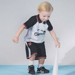 Dave&Bella Toddler Boys Summer Red/Black Polo Collar Outdoor Sports Outfit Sets