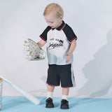 Dave&Bella Toddler Boys Summer Red/Black Polo Collar Outdoor Sports Outfit Sets