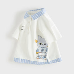 Dave&Bella Toddler Boys Summer Casual White Short Sleeve Breathable College-style Polos