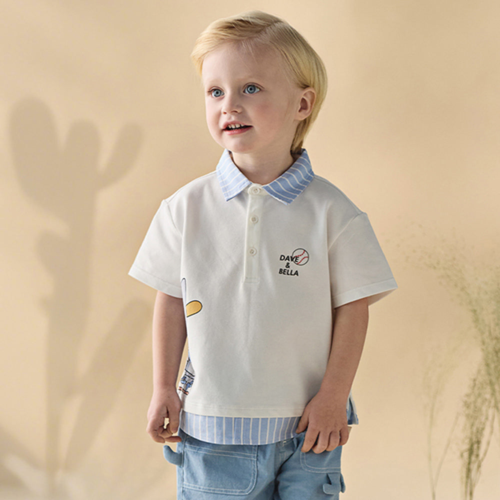 Dave&Bella Toddler Boys Summer Casual White Short Sleeve Breathable College-style Polos