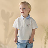 Dave&Bella Toddler Boys Summer Casual White Short Sleeve Breathable College-style Polos