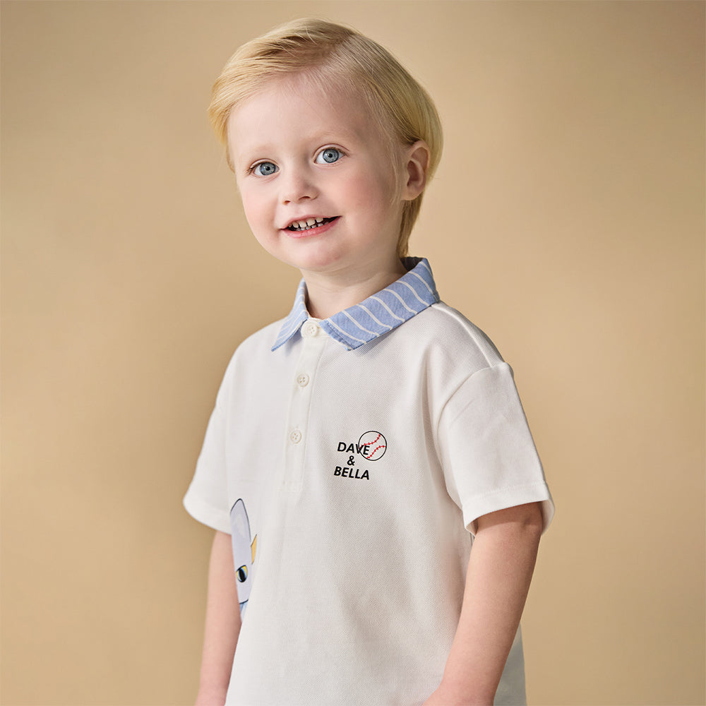 Dave&Bella Toddler Boys Summer Casual White Short Sleeve Breathable College-style Polos
