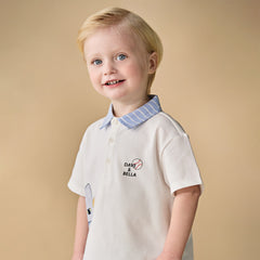 Dave&Bella Toddler Boys Summer Casual White Short Sleeve Breathable College-style Polos