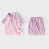 Dave&Bella Toddler Girls/Boys Summer Purple Pink/Blue Cartoon Print Sports Outfit Sets