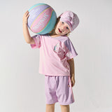 Dave&Bella Toddler Girls/Boys Summer Purple Pink/Blue Cartoon Print Sports Outfit Sets