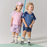 Dave&Bella Toddler Girls/Boys Summer Purple Pink/Blue Cartoon Print Sports Outfit Sets