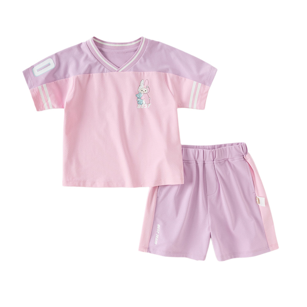 Dave&Bella Toddler Girls/Boys Summer Purple Pink/Blue Cartoon Print Sports Outfit Sets