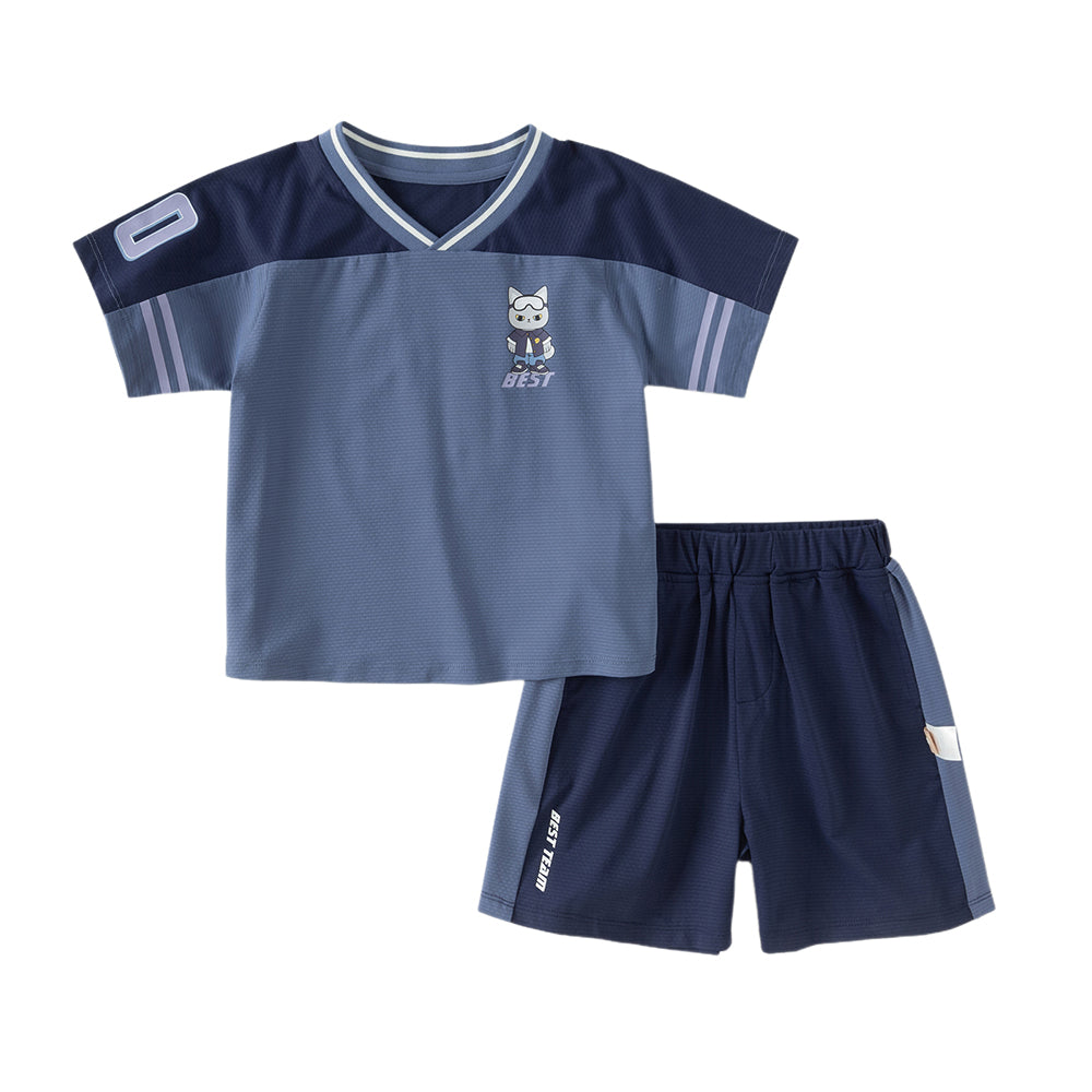 Dave&Bella Toddler Girls/Boys Summer Purple Pink/Blue Cartoon Print Sports Outfit Sets