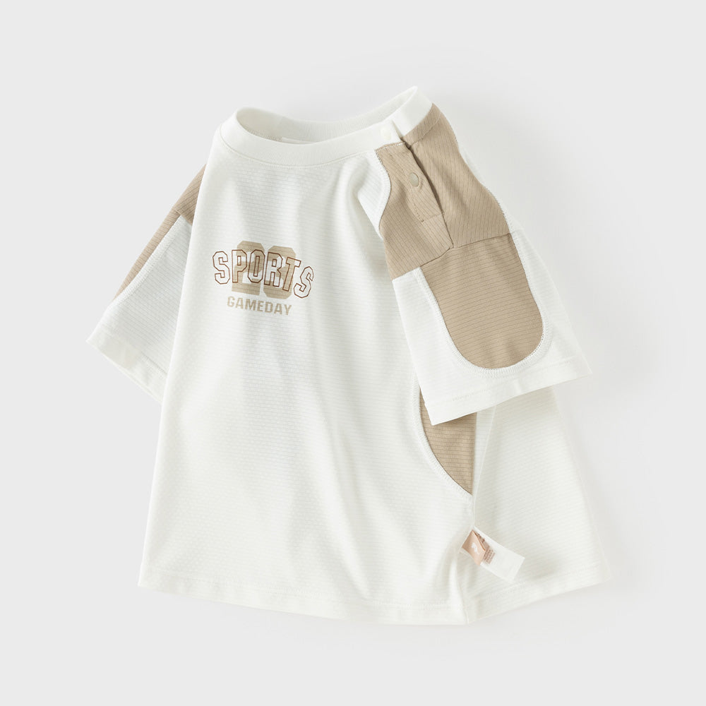 Dave&Bella Summer Kids Boys White/Blue Casual Short Sleeve Stretchable T-shirts