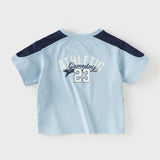 Dave&Bella Summer Kids Boys White/Blue Casual Short Sleeve Stretchable T-shirts