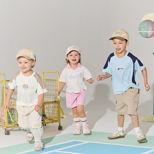 Dave&Bella Summer Kids Boys White/Blue Casual Short Sleeve Stretchable T-shirts