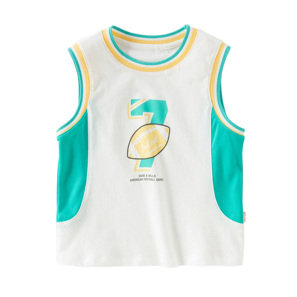 Dave&Bella Toddler Boys Summer Blue/White Sleeveless Outdoor Sports Tank Tops