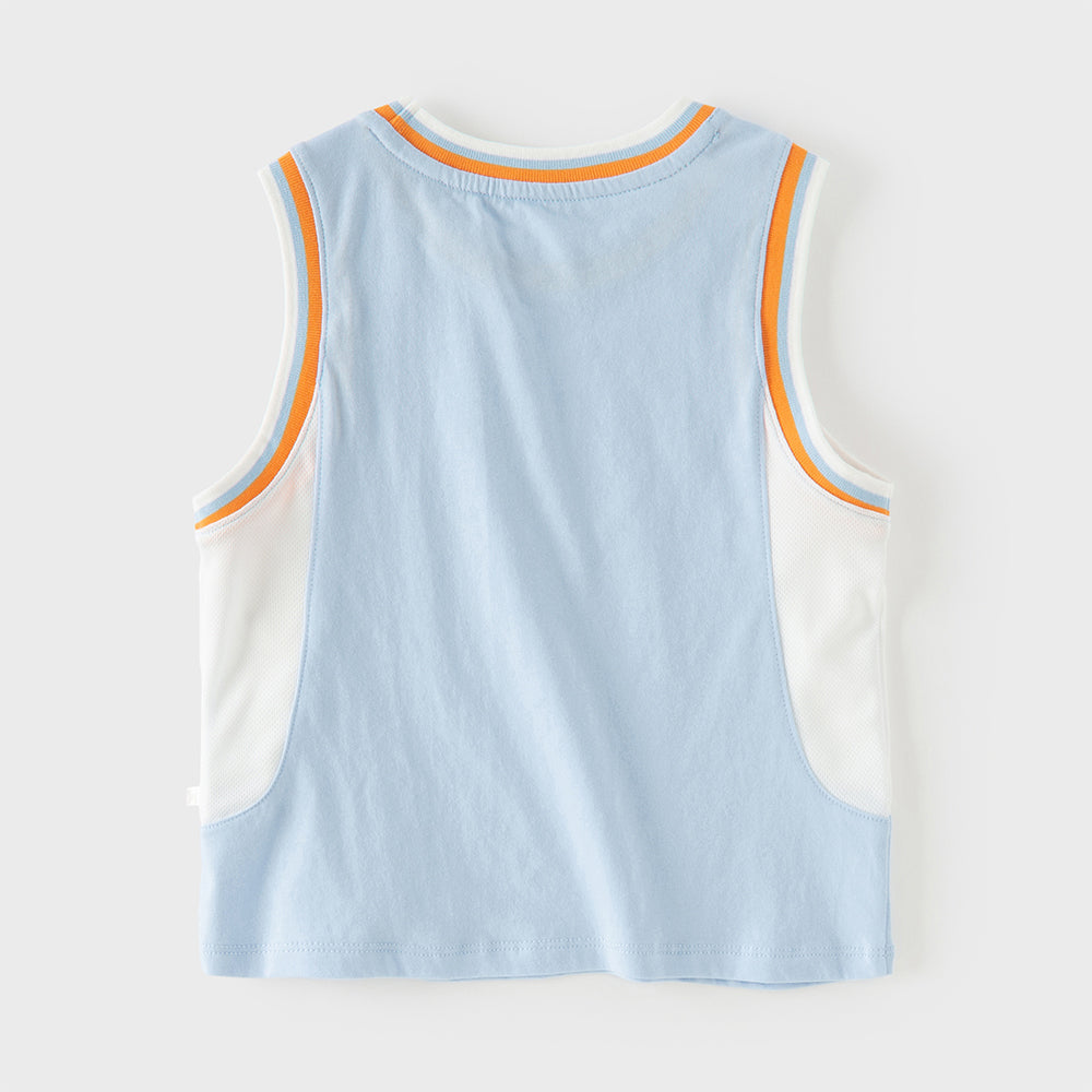 Dave&Bella Toddler Boys Summer Blue/White Sleeveless Outdoor Sports Tank Tops