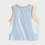 Dave&Bella Toddler Boys Summer Blue/White Sleeveless Outdoor Sports Tank Tops