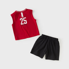 Dave&Bella Summer Kids Boys White/Red Stretchable Sleeveless Outdoor Soccer Outfit Sets