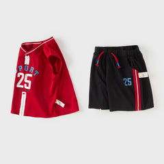 Dave&Bella Summer Kids Boys White/Red Stretchable Sleeveless Outdoor Soccer Outfit Sets