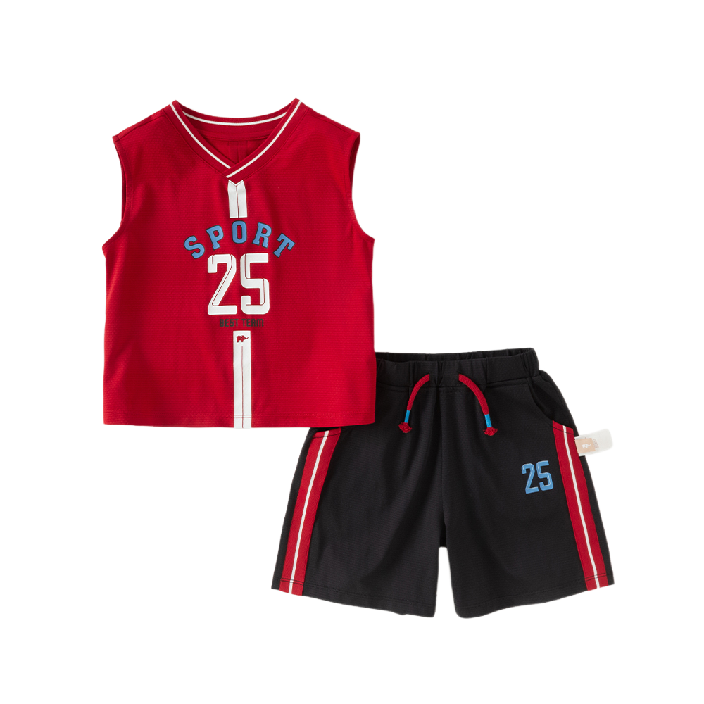 Dave&Bella Summer Kids Boys White/Red Stretchable Sleeveless Outdoor Soccer Outfit Sets