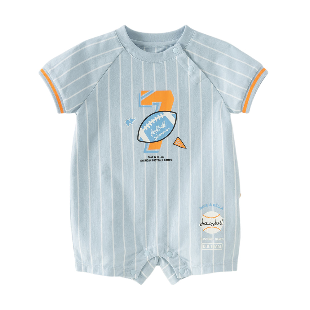 Dave&Bella Baby Boys Summer Sky Blue Short-sleeved Comfortable Cotton Indoor Rompers