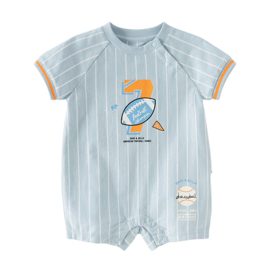 Dave&Bella Baby Boys Summer Sky Blue Short-sleeved Comfortable Cotton Indoor Rompers