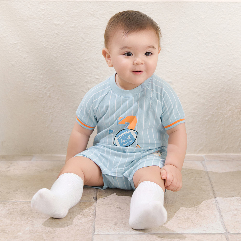 Dave&Bella Baby Boys Summer Sky Blue Short-sleeved Comfortable Cotton Indoor Rompers