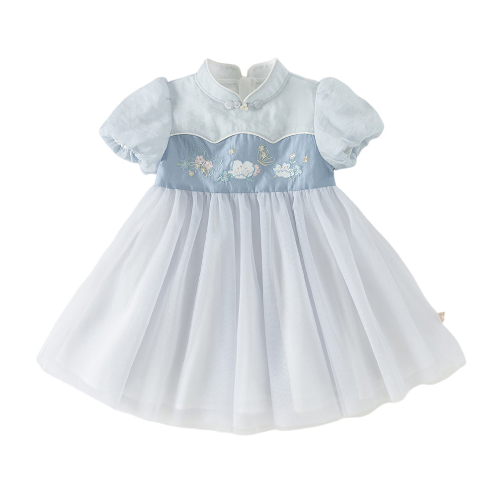 Dave&Bella Summer Toddler Girls Classic Blue Traditional-style Turtle A-line Mesh Dress