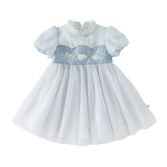 Dave&Bella Summer Toddler Girls Classic Blue Traditional-style Turtle A-line Mesh Dress