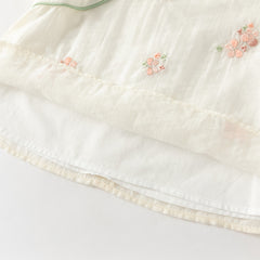 Dave&Bella Kids Girls Summer Milk White Chinese-style Embroidery Turtle Mesh Skirt Suits